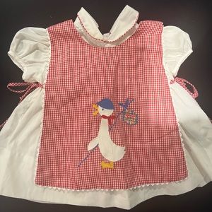 Jayne Copeland Toddler Girls 2pc. Red Apron Dress with Duck size 18 months